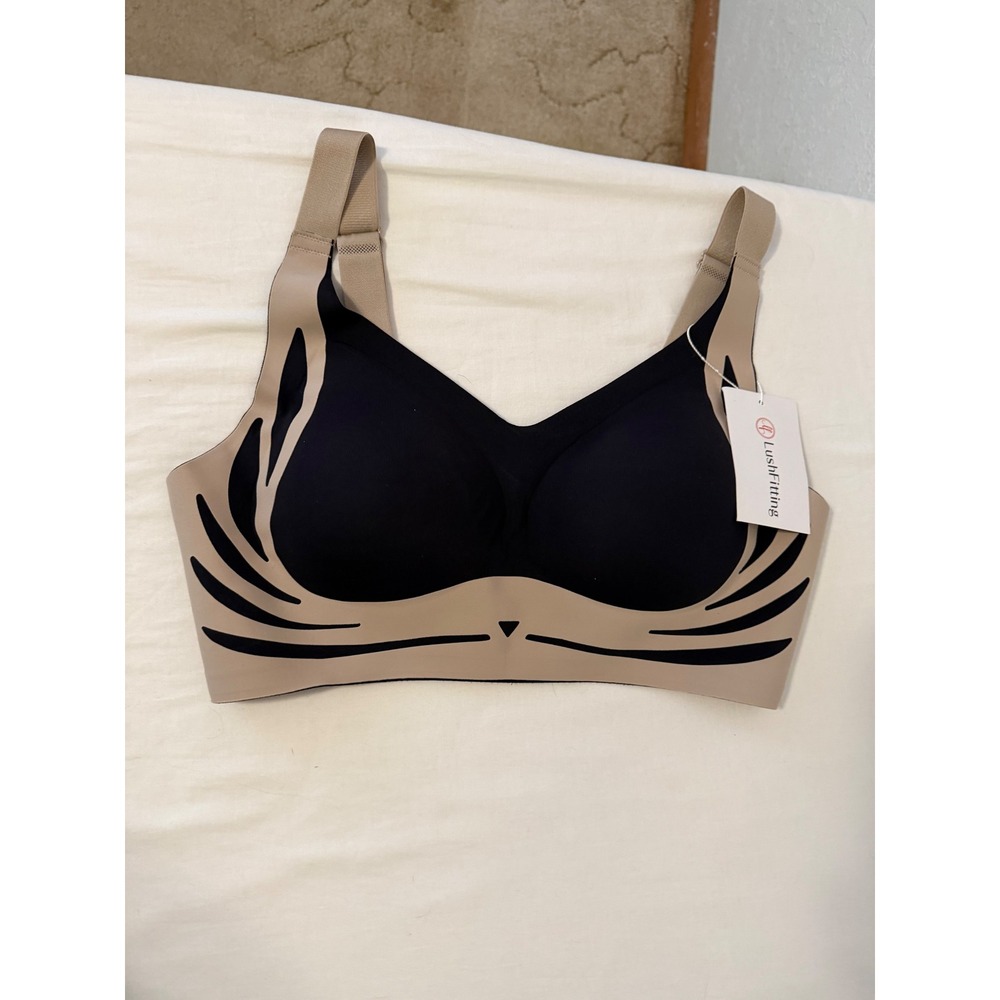LushFitting Wireless Seamless Bra Black Tan Graphic Laser Cut Size 3XL-5.0 NWT